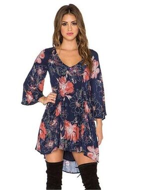 Free People All Eyes On You Floral Mini Dress Size 2 S/M Boho V-Neck Flowy